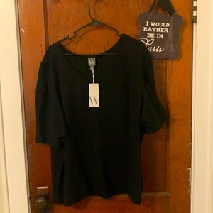 NWT Worthington V Neck 100% Cotton Top with Subtle Puff Sleeve Detail